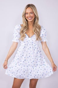 Womens Simply Southern Flower Dot Sweetheart Neckline Tie Back Dress for Women in White
