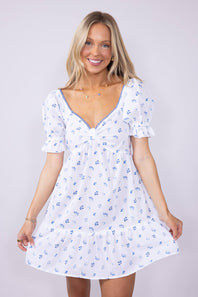 Womens Simply Southern Flower Dot Sweetheart Neckline Tie Back Dress for Women in White