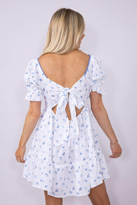 Womens Simply Southern Flower Dot Sweetheart Neckline Tie Back Dress for Women in White