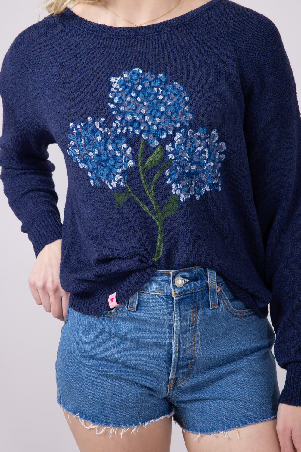 Womens Simply Southern Flower Sunset Sweater for Women in Navy
