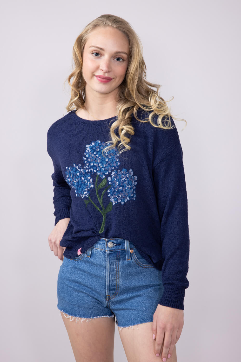 Womens Simply Southern Flower Sunset Sweater for Women in Navy