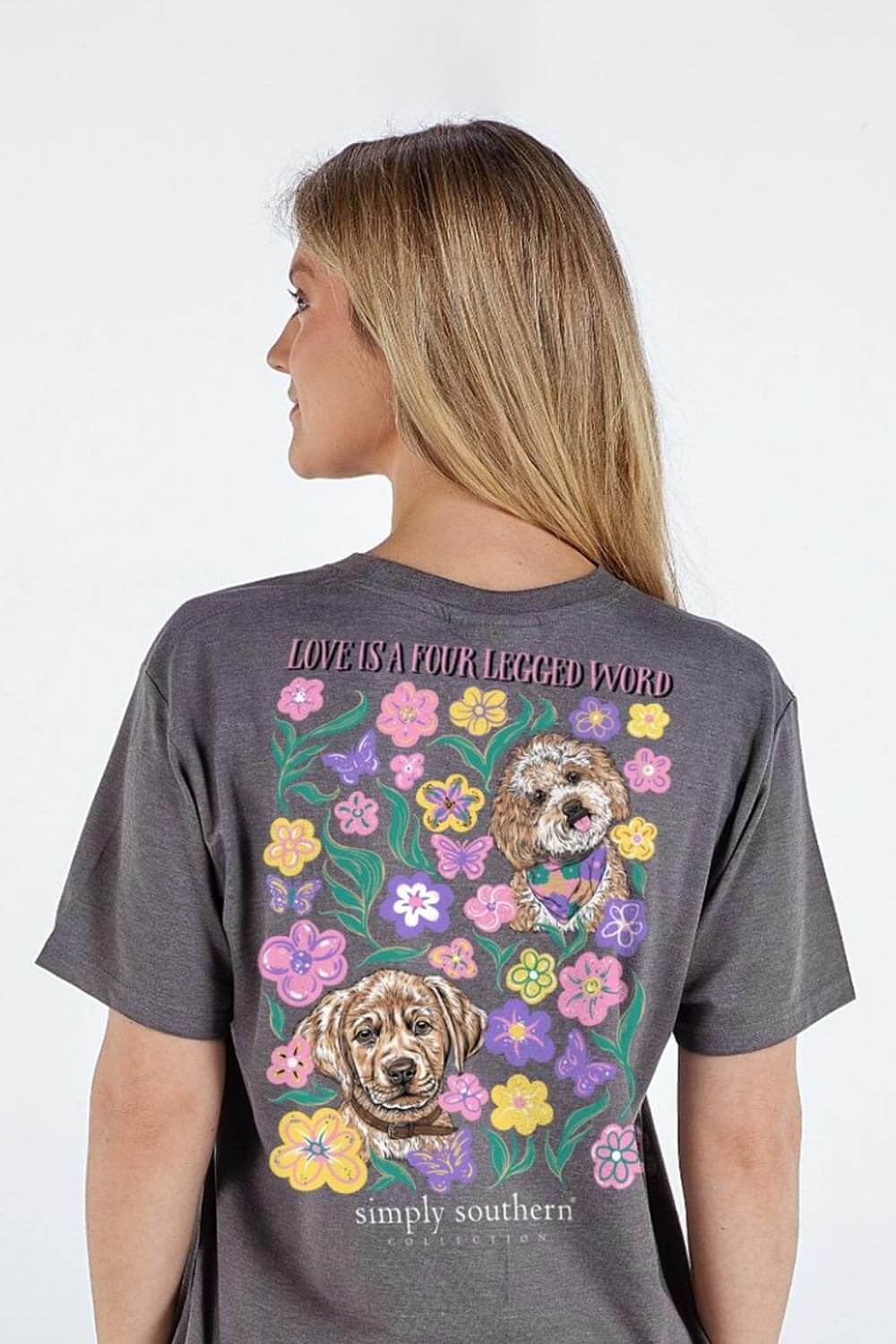 Simply Southern T-Shirts Four Legged T-shirt for Women in Iron Heather Grey