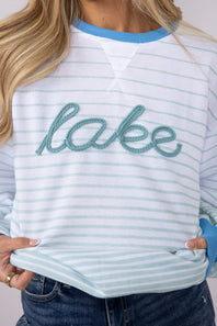 Simply Southern French Terry Striped Lake Sweatshirt for Women in White | PP-0125-SWTR-TRY-FRNCH-LAKE