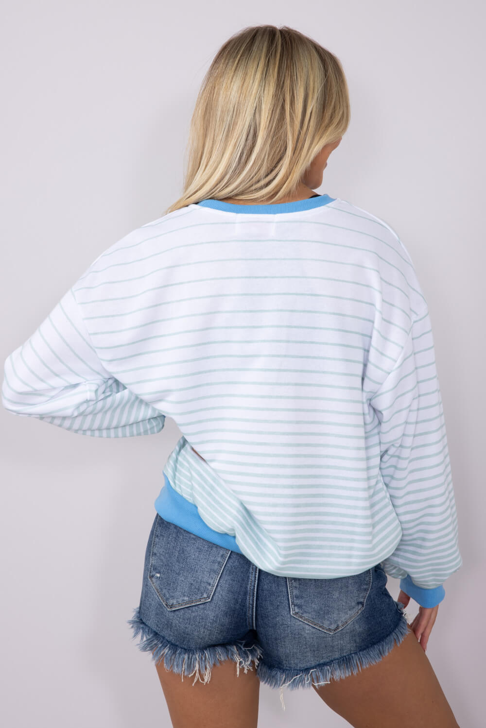 Simply Southern French Terry Striped Lake Sweatshirt for Women in White | PP-0125-SWTR-TRY-FRNCH-LAKE