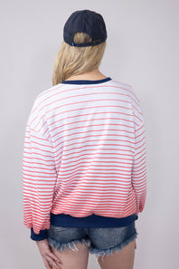 Simply Southern Women's Clothing French Terry Striped America Sweatshirt for Women in White