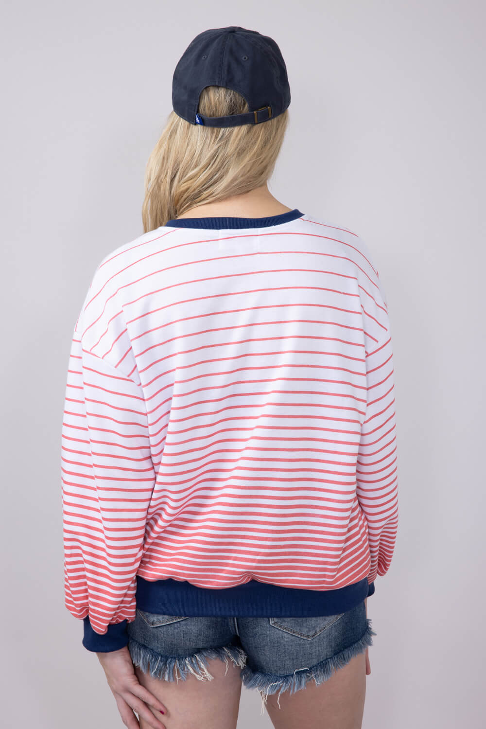Simply Southern Women's Clothing French Terry Striped America Sweatshirt for Women in White