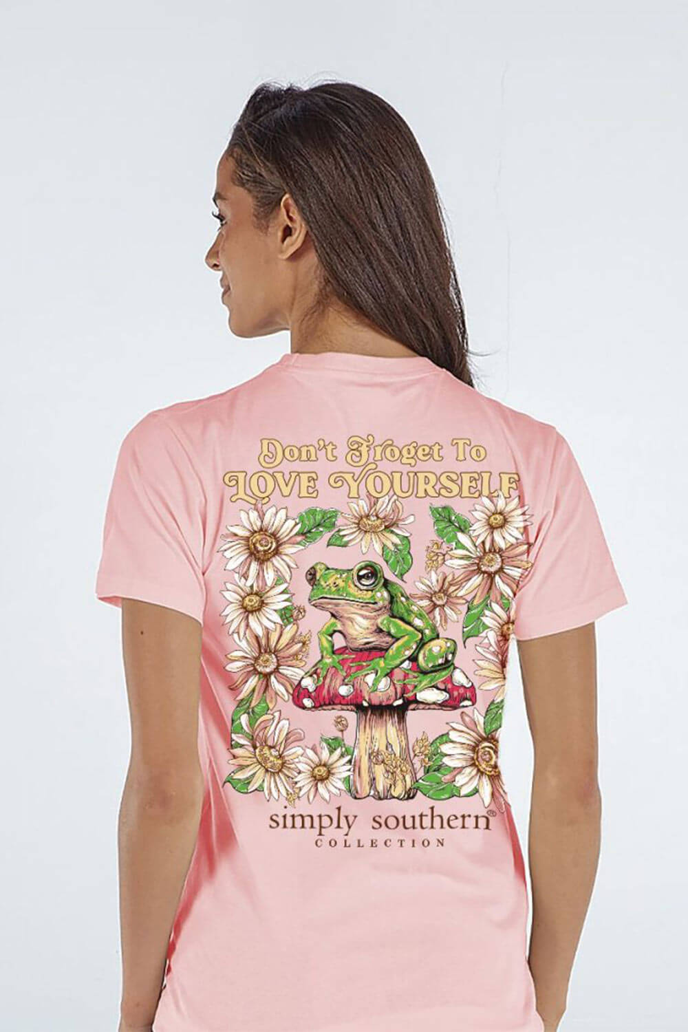 Simply Southern Frog Love Yourself T-Shirt for Women in Peach