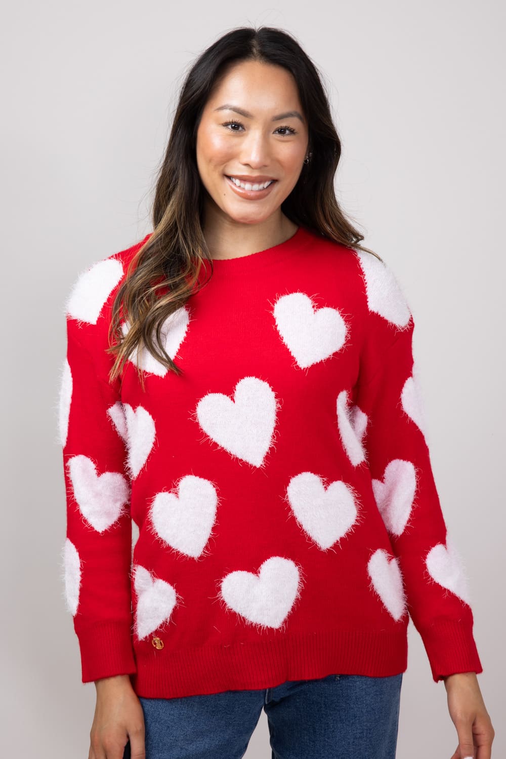 Simply Southern Fuzzy Heart Sweater for Women in Red