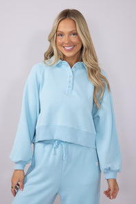 Womens Simply Southern Gigi ¼ Snap Collar Modal Knit Pullover for Women in Ice Blue