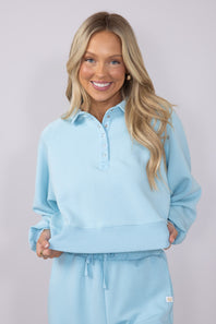 Womens Simply Southern Gigi ¼ Snap Collar Modal Knit Pullover for Women in Ice Blue