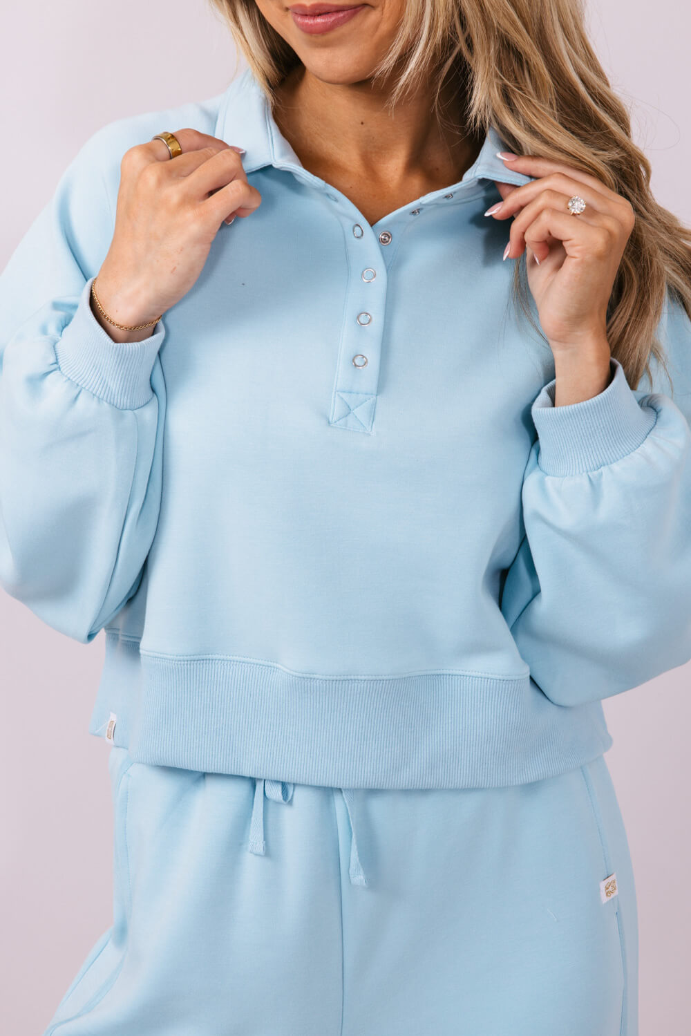 Womens Simply Southern Gigi ¼ Snap Collar Modal Knit Pullover for Women in Ice Blue
