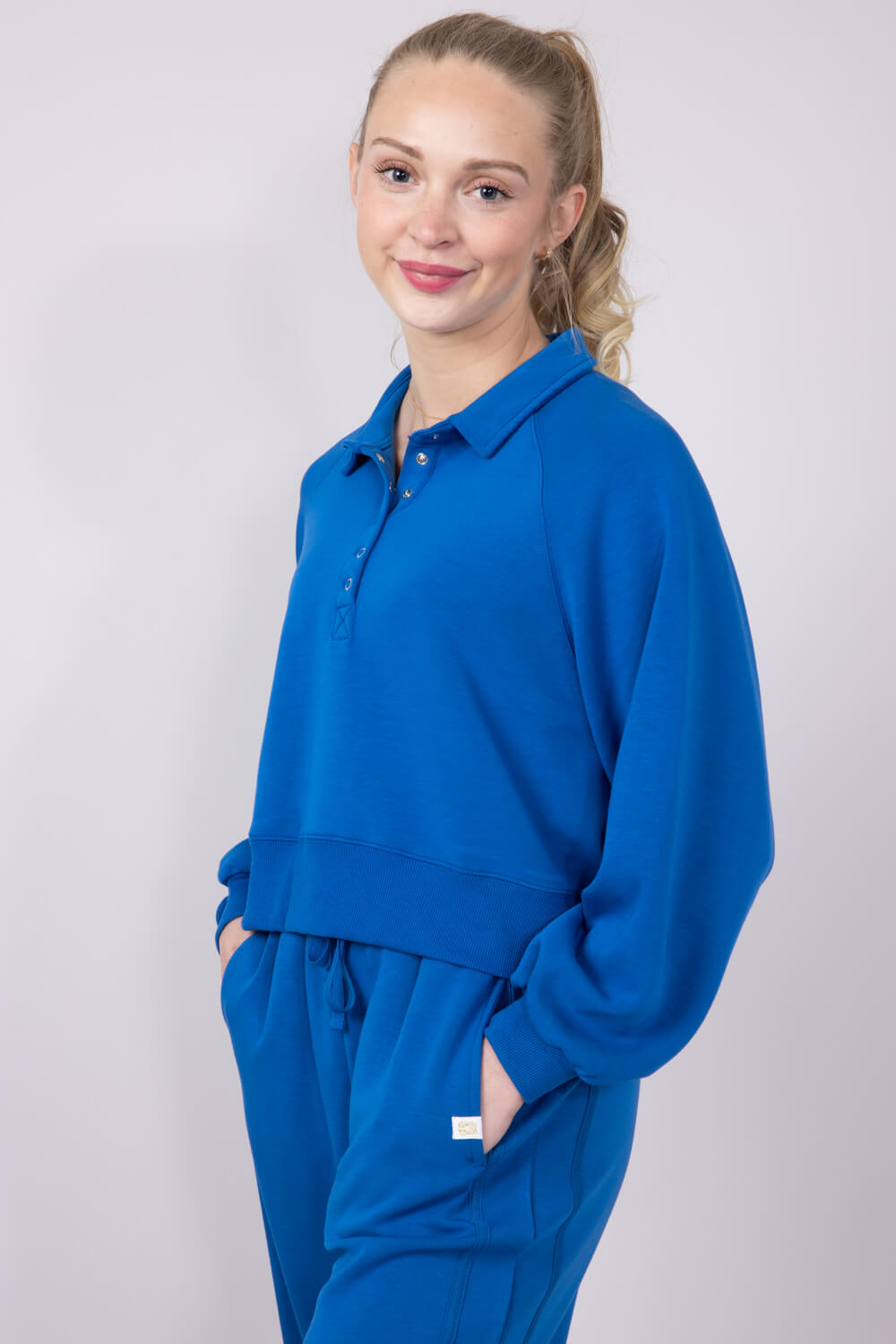 Womens Simply Southern Gigi ¼ Snap Collar Modal Pullover for Women in Royal Blue