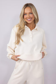 Simply Southern Women's Gigi ¼ Snap Collar Modal Pullover for Women in Off White