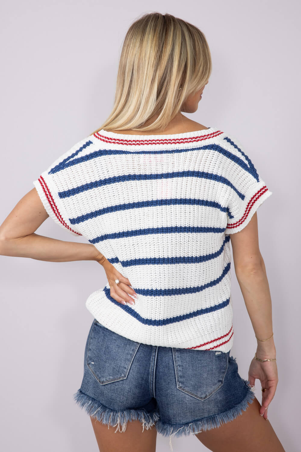 Simply Southern Womens Jeckyl Striped Cap Sleeve Sweater for Women in Blue