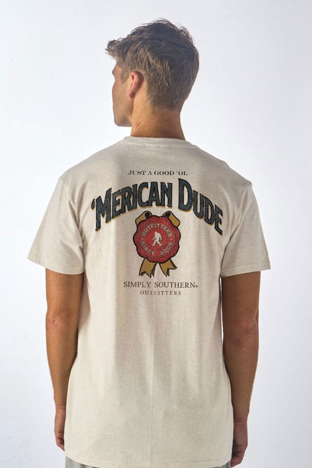 Mens Simply Southern Wax Label T-Shirt for Men in Beige 