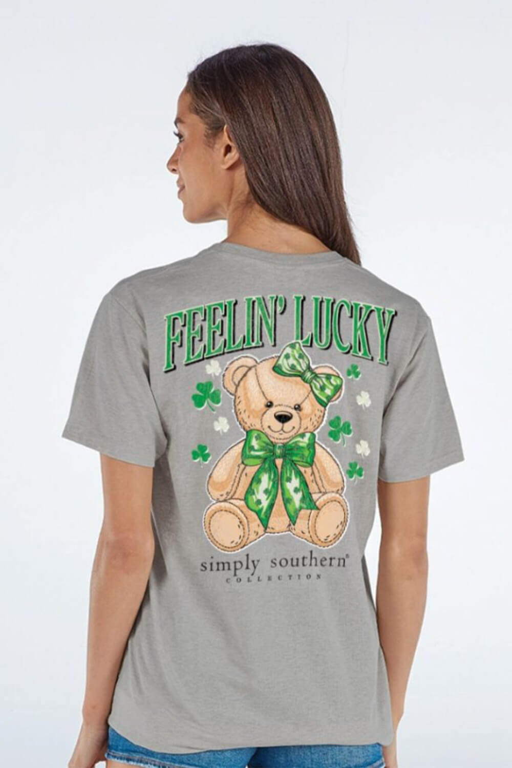 Women's Shirts Simply Southern Lucky Teddy T-shirt for Women in Heather Grey