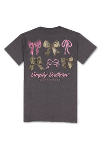 Simply Southern Plus Size Multi Camo Bow T-Shirt for Women in Grey