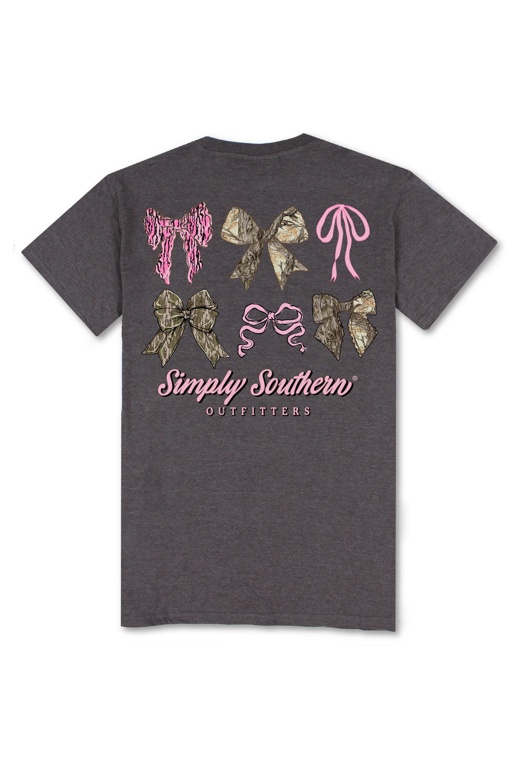 Simply Southern Plus Size Multi Camo Bow T-Shirt for Women in Grey