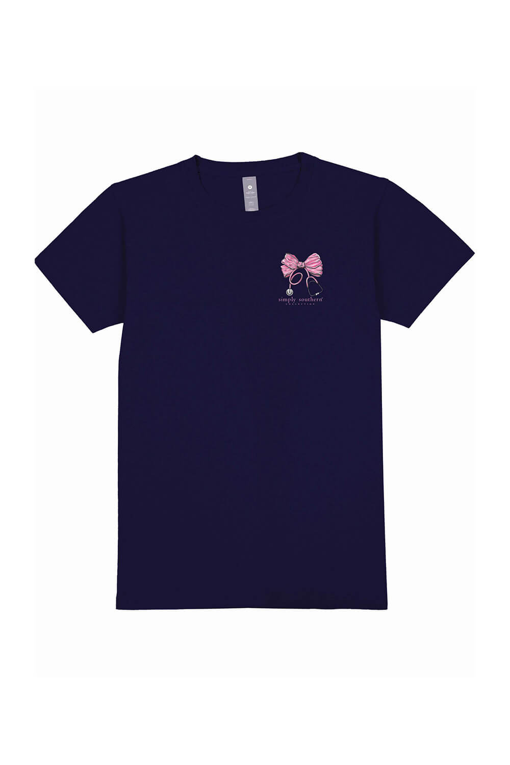 Simply Southern Plus Size Pink Bow Nurse T-Shirt for Women in Navy