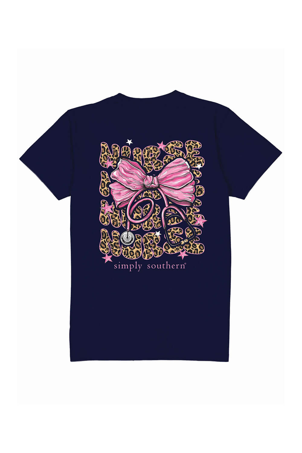 Simply Southern Pink Bow Nurse T-Shirt for Women in Navy