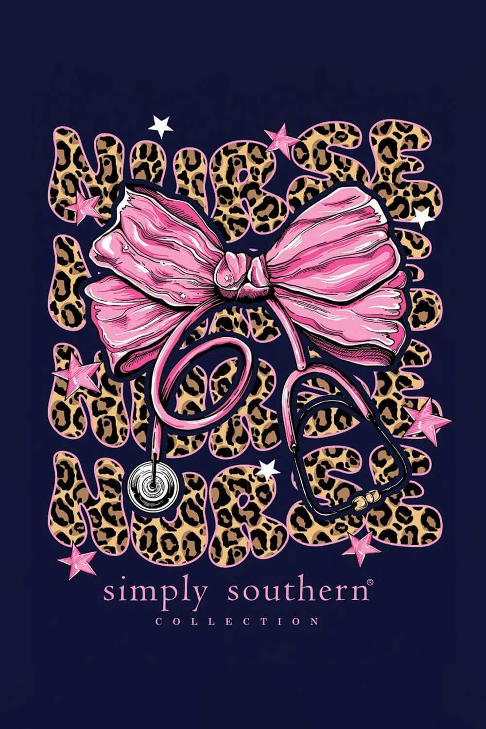 Simply Southern Pink Bow Nurse T-Shirt for Women in Navy