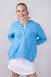 Simply Southern Womens Oversized ½ Snap Hoodie for Women in Blue