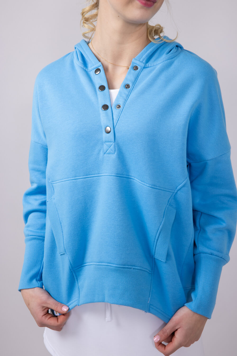 Simply Southern Womens Oversized ½ Snap Hoodie for Women in Blue