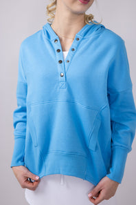 Simply Southern Womens Oversized ½ Snap Hoodie for Women in Blue