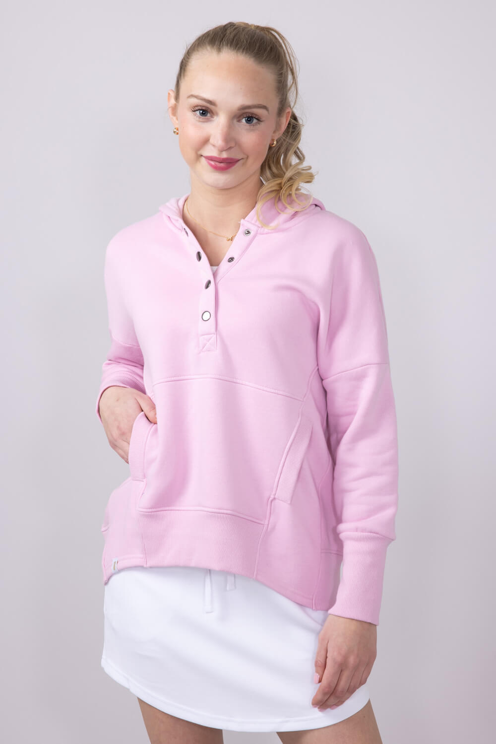 Womens Simply Southern Oversized ½ Snap Hoodie for Women in Pink