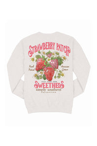 Womens Simply Southern Strawberry Patch Fleece Sweatshirt for Women in Grey