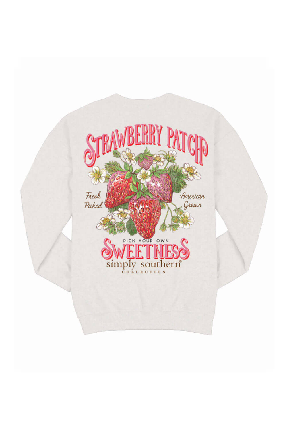 Womens Simply Southern Strawberry Patch Fleece Sweatshirt for Women in Grey