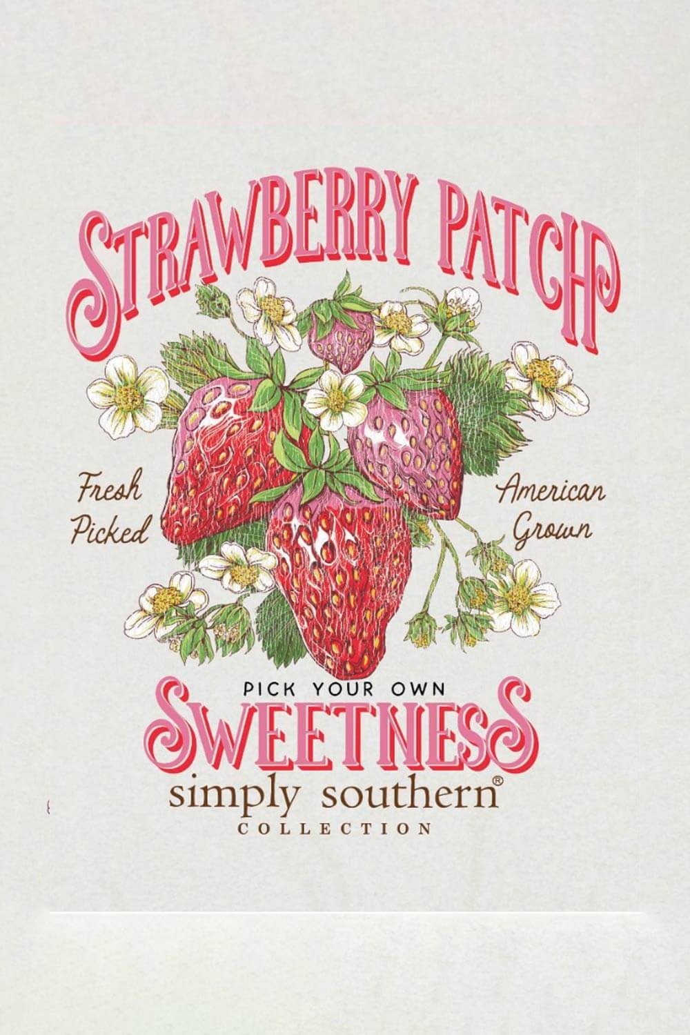 Womens Simply Southern Strawberry Patch Fleece Sweatshirt for Women in Grey