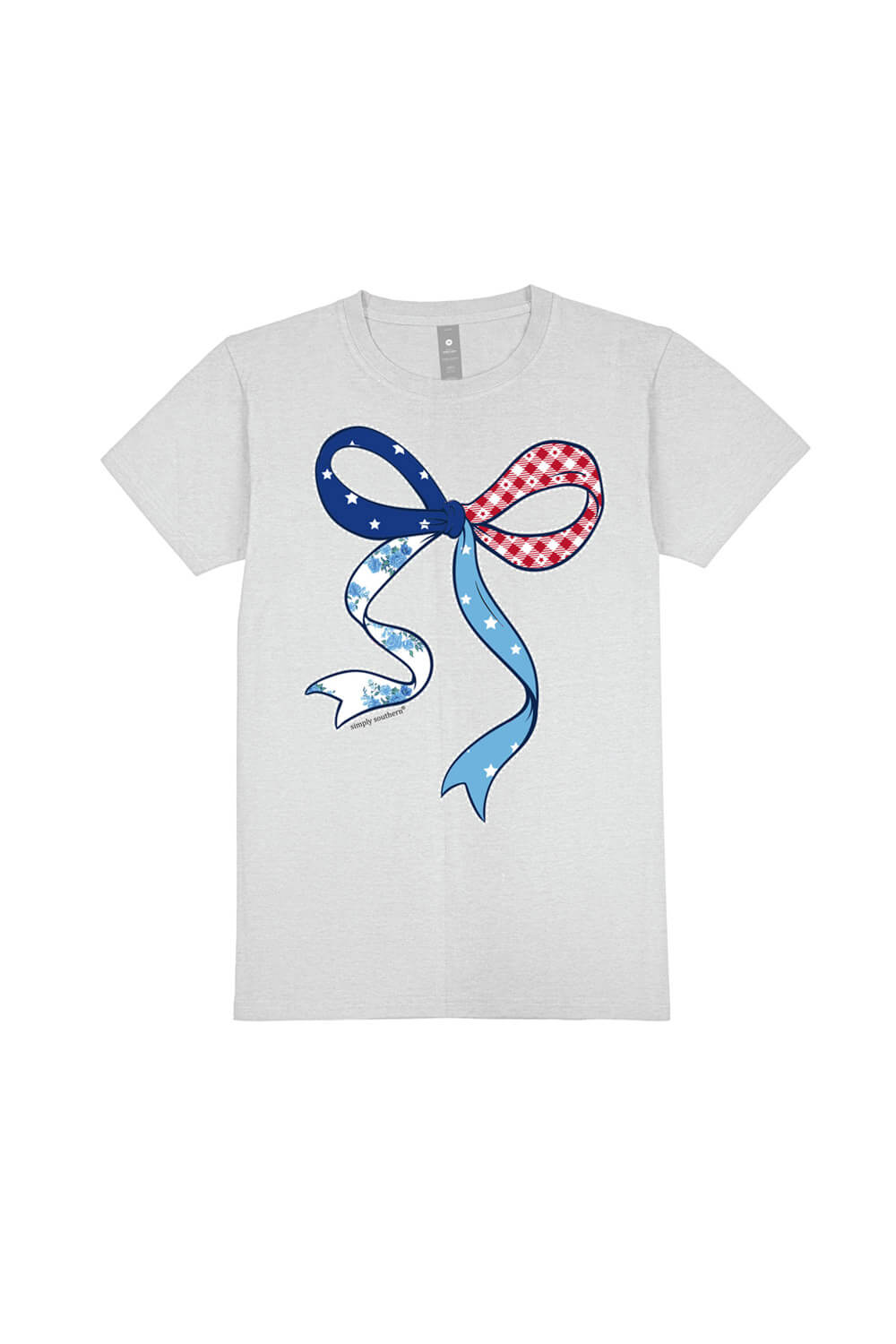 Simply Southern Americana Patchwork Bow T-Shirt in Whitewater Grey