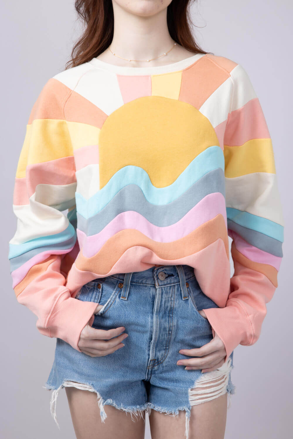 Simply Southern Patched Sun Sweatshirt for Women in Multi 