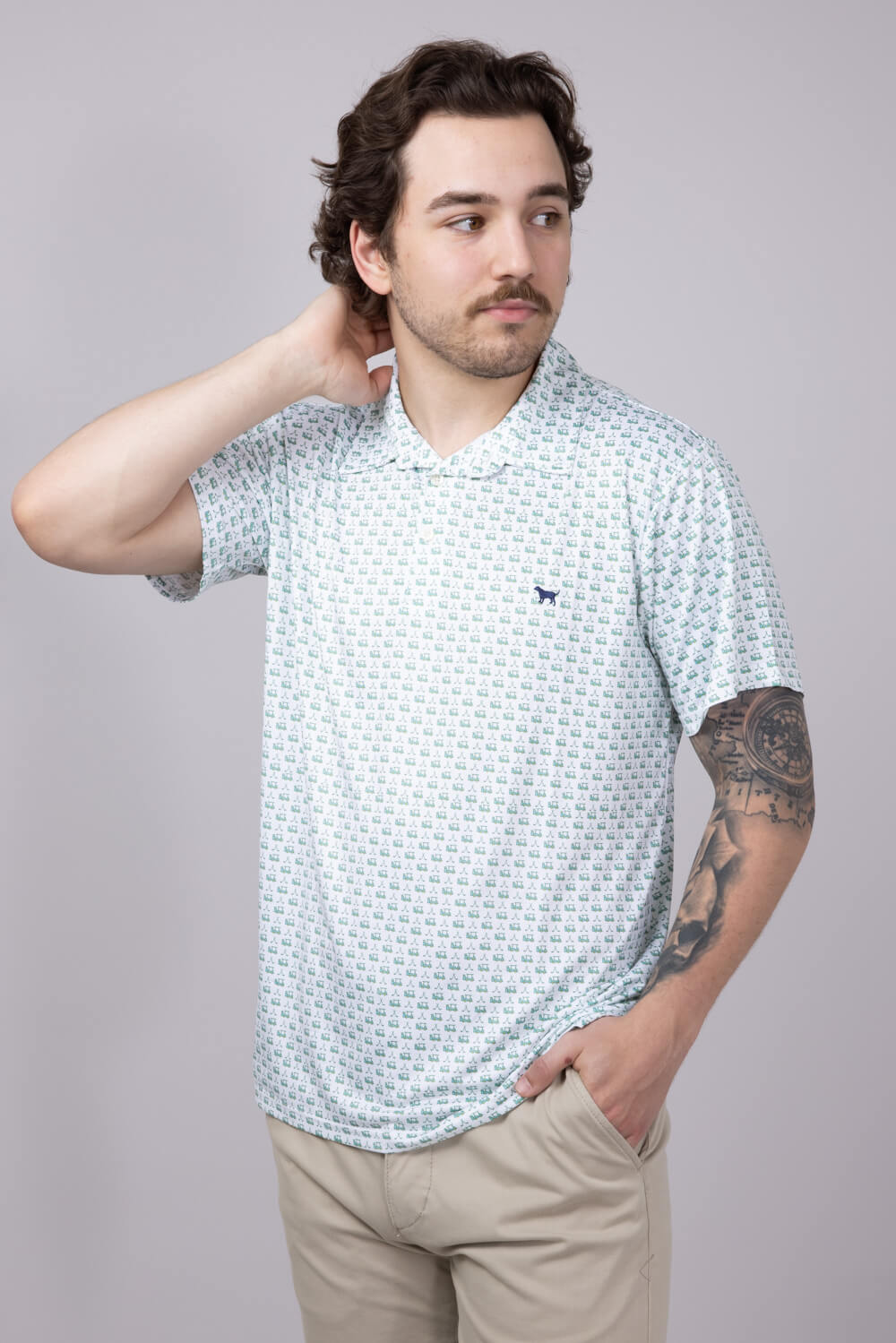 Mens Simply Southern Golf Print Polo for Men in Green