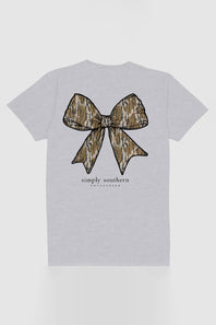 Simply Southern Camo Bow T-Shirt for Women in Ash Grey