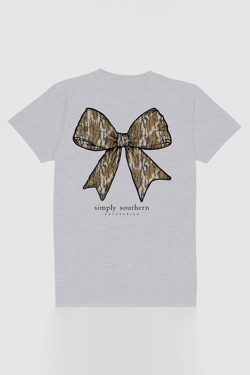 Simply Southern Camo Bow T-Shirt for Women in Ash Grey