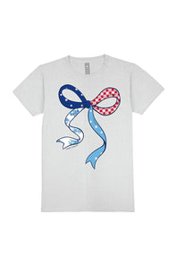 Simply Southern Plus Size Americana Patchwork Bow T-Shirt in Whitewater Grey