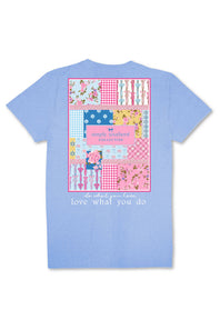 Simply Southern Plus Size Patch Work Logo T-Shirt for Women in Wave Blue
