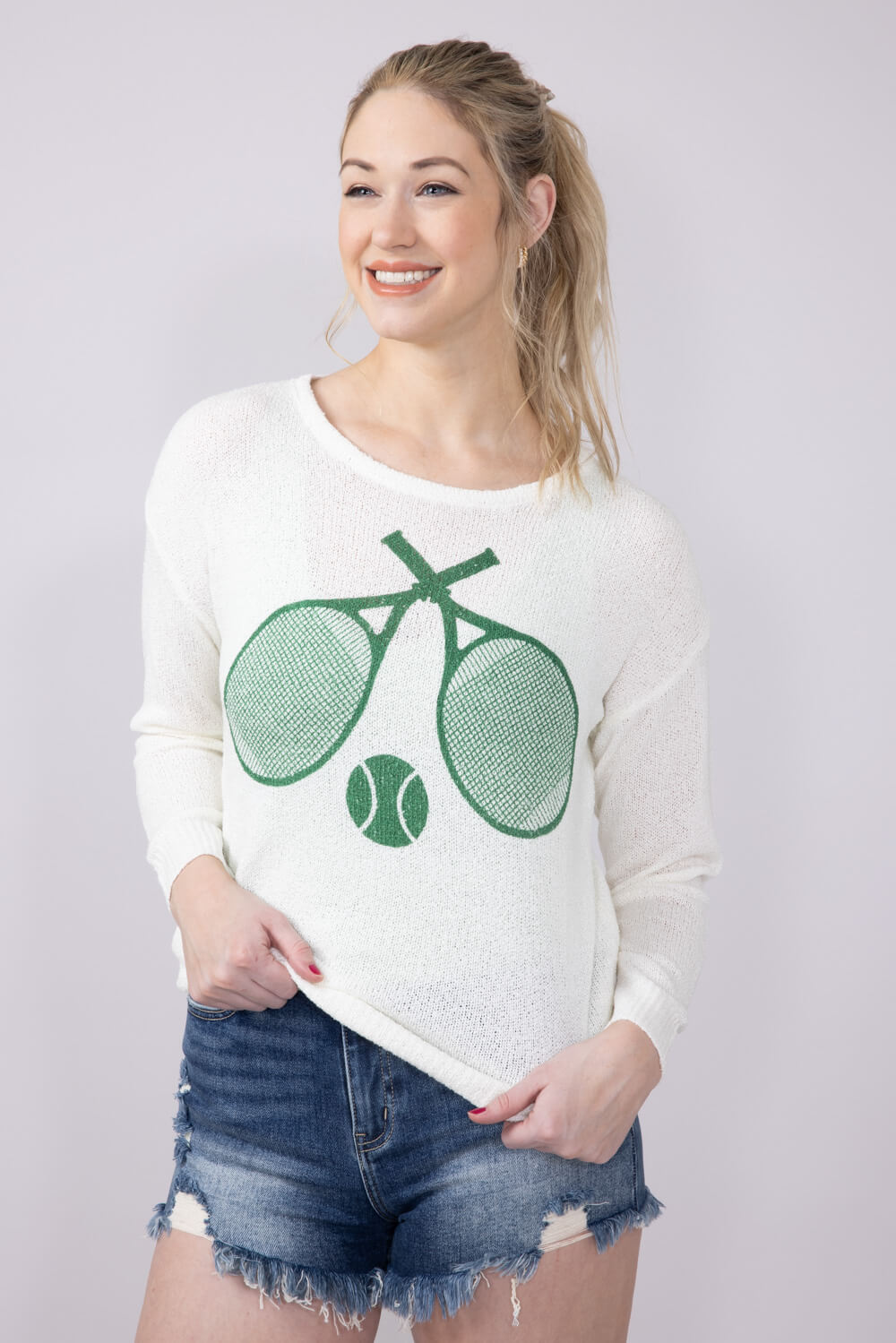 Women's Simply Southern Clothing Tennis Sweater for Women in Cream