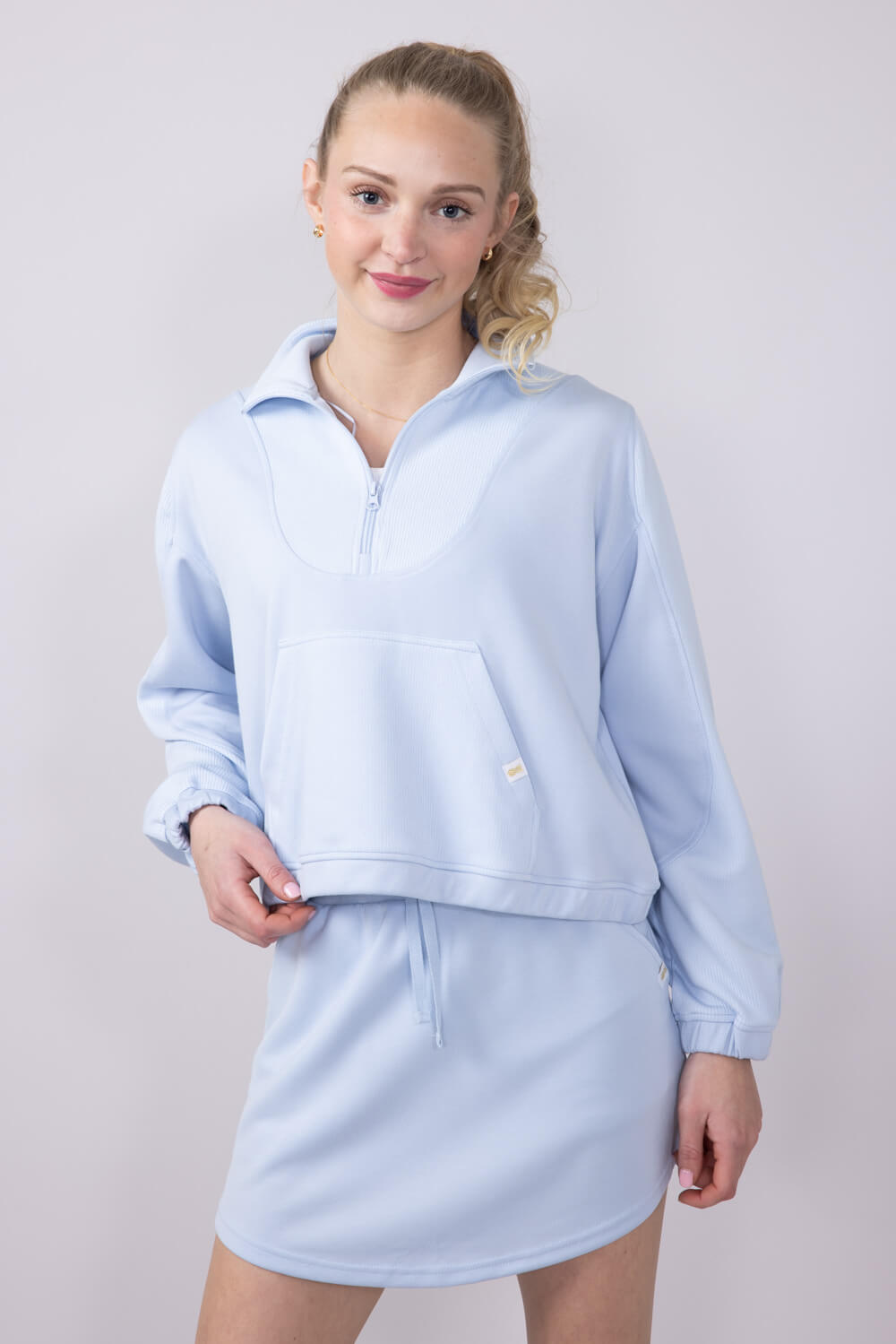 Simply Southern Womens Ribbed Panel Modal Knit ¼ Zip for Women in Powder Blue