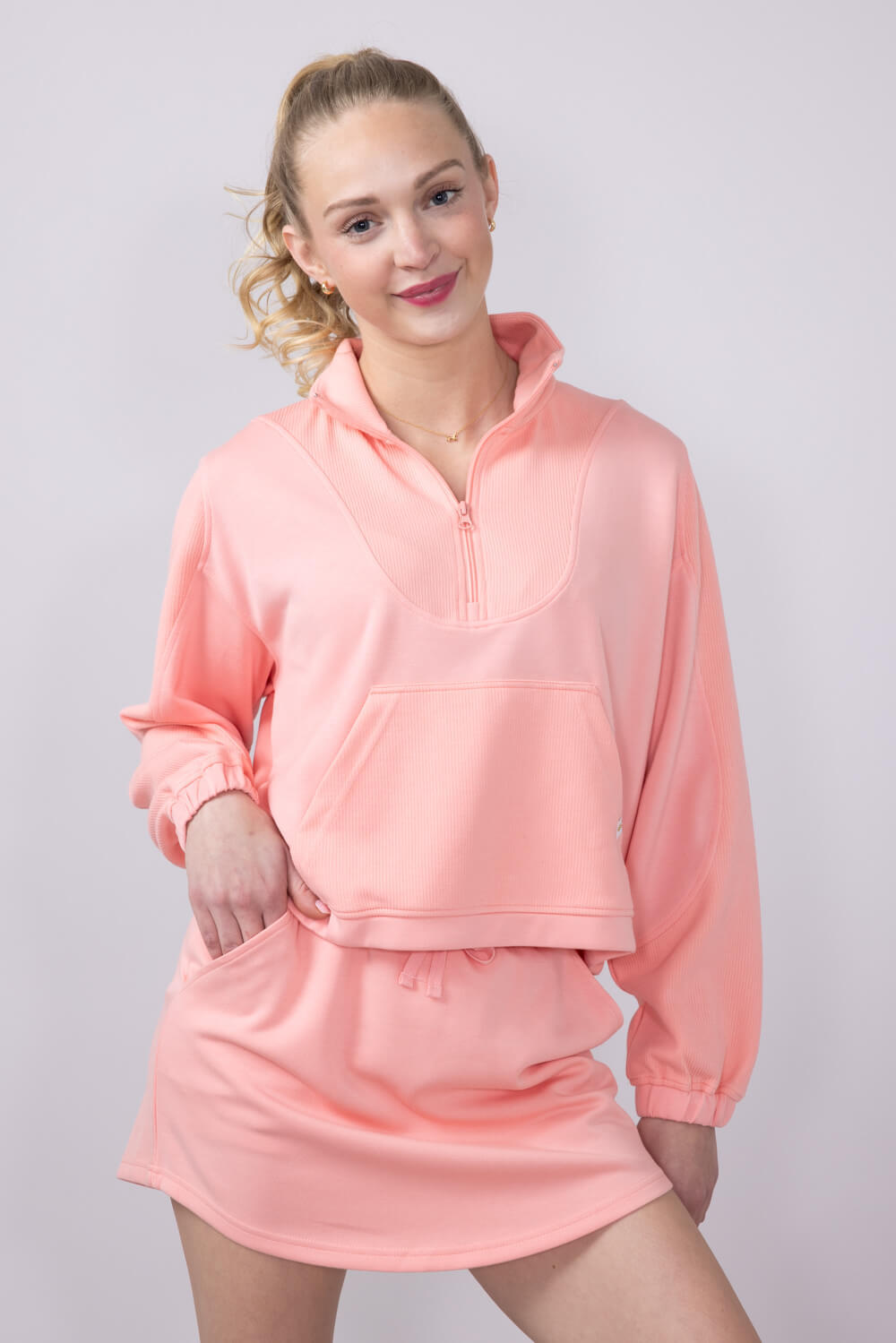 Womens Simply Southern Ribbed Panel Modal Knit ¼ Zip for Women in Coral