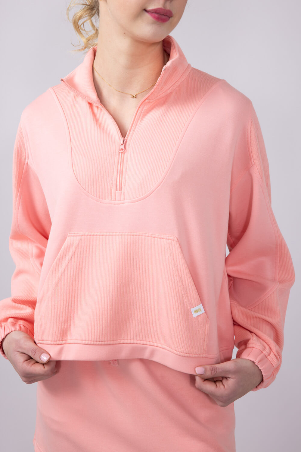 Womens Simply Southern Ribbed Panel Modal Knit ¼ Zip for Women in Coral