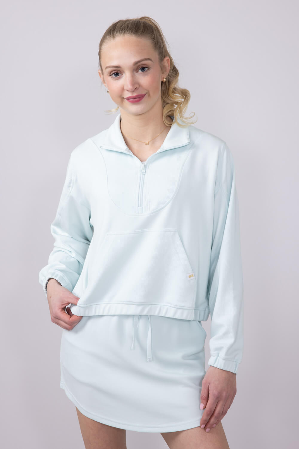 Simply Southern Womens Ribbed Panel Modal Knit ¼ Zip for Women in Seafoam