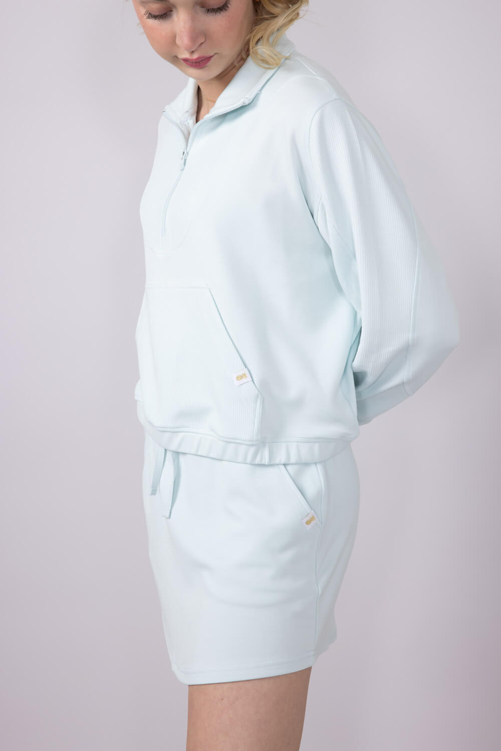 Simply Southern Womens Ribbed Panel Modal Knit ¼ Zip for Women in Seafoam