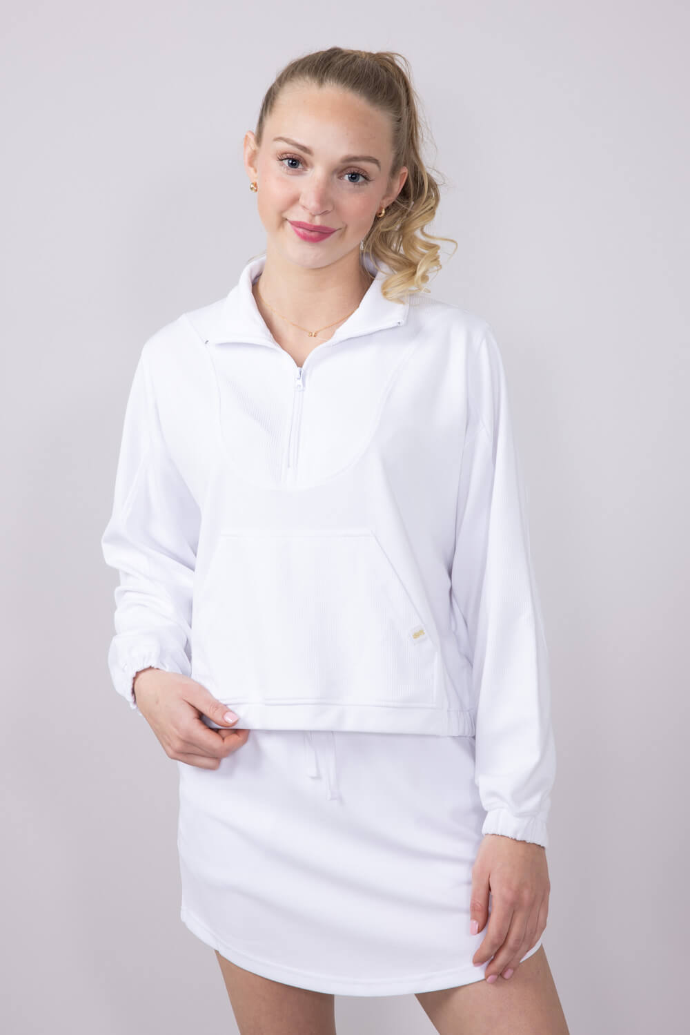 Womens Simply Southern Ribbed Panel Modal Knit ¼ Zip for Women in White