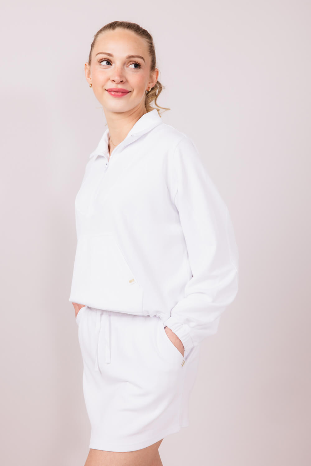 Womens Simply Southern Ribbed Panel Modal Knit ¼ Zip for Women in White