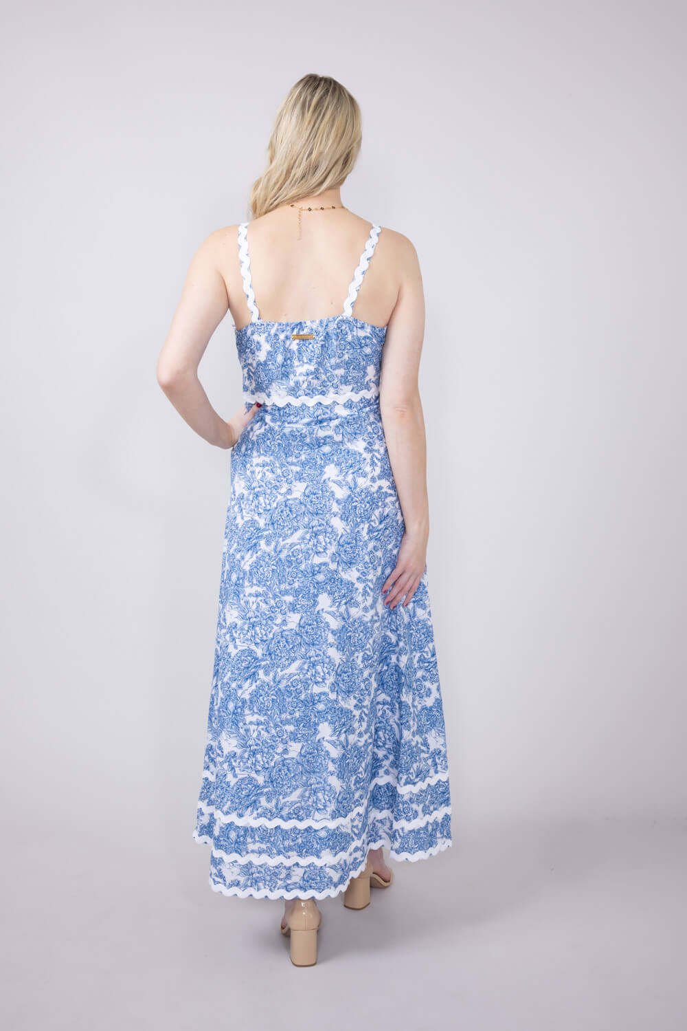 Simply Southern Women's Dresses Scalloped Maxi Dress for Women in Blue Vintage Floral