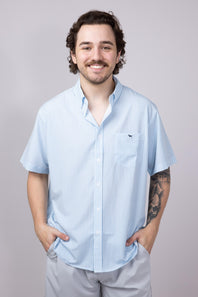Simply Southern Mens Top Seer Stripe Button Down Shirt for Men in Blue