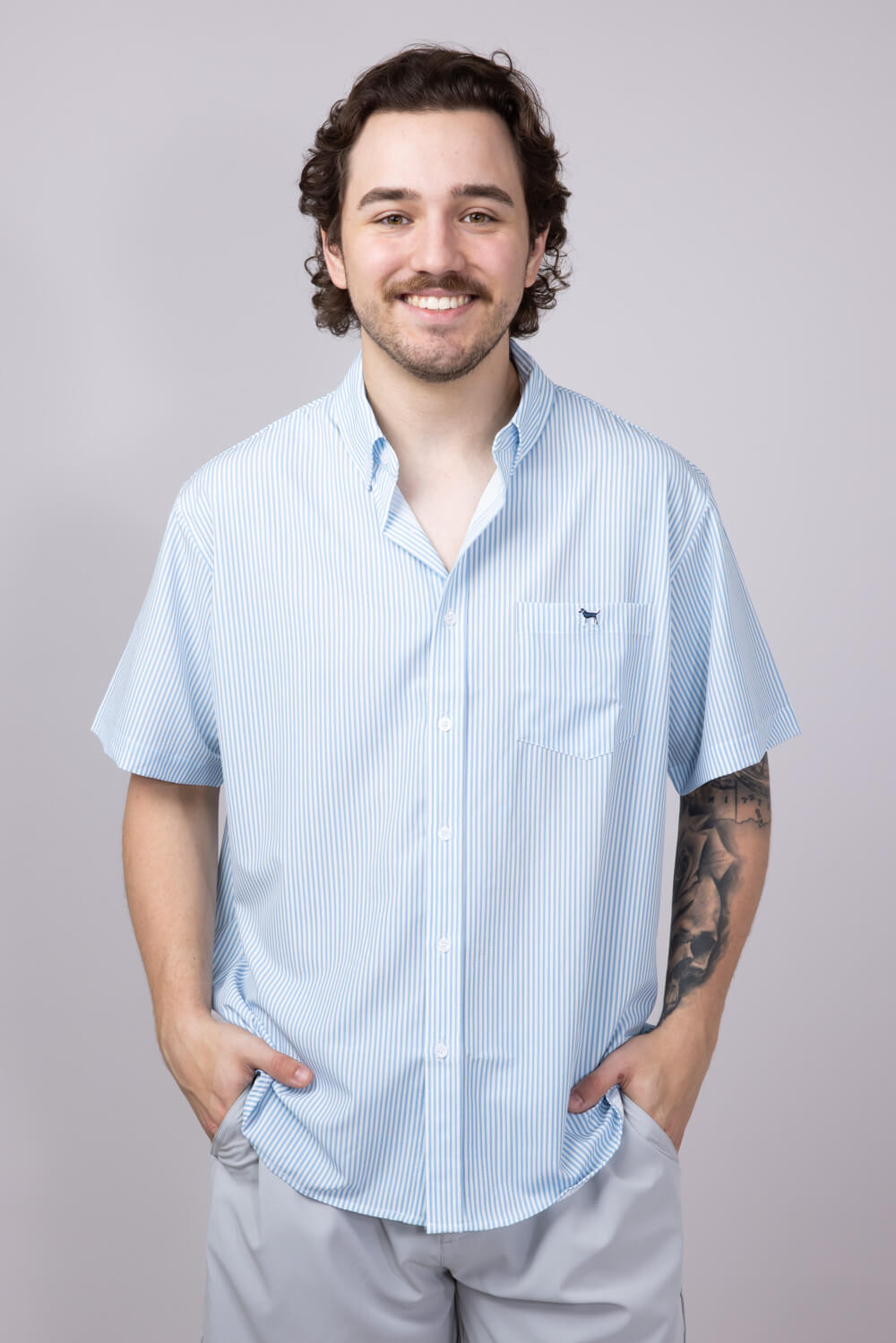 Simply Southern Mens Top Seer Stripe Button Down Shirt for Men in Blue